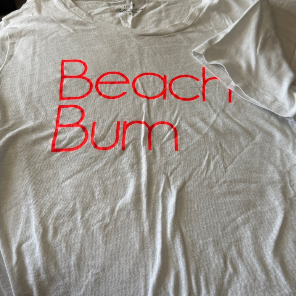 J. Crew White Tee with Red 'Beach Bum' Print
